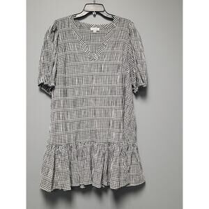 Calvin Klein Gingham Dress Wmn's 18W V Neck Puff Sleeve NWOT Black/White Flouncy